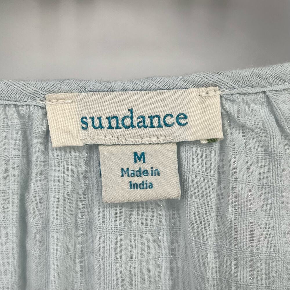 Sundance Larissa Smocked Balloon Sleeve Shirt Womens Size Medium Blue Metallic - Picture 6 of 7